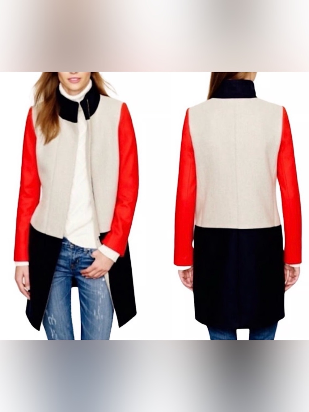 J Crew Colorblock Funnelneck Wool Blend Coat 2